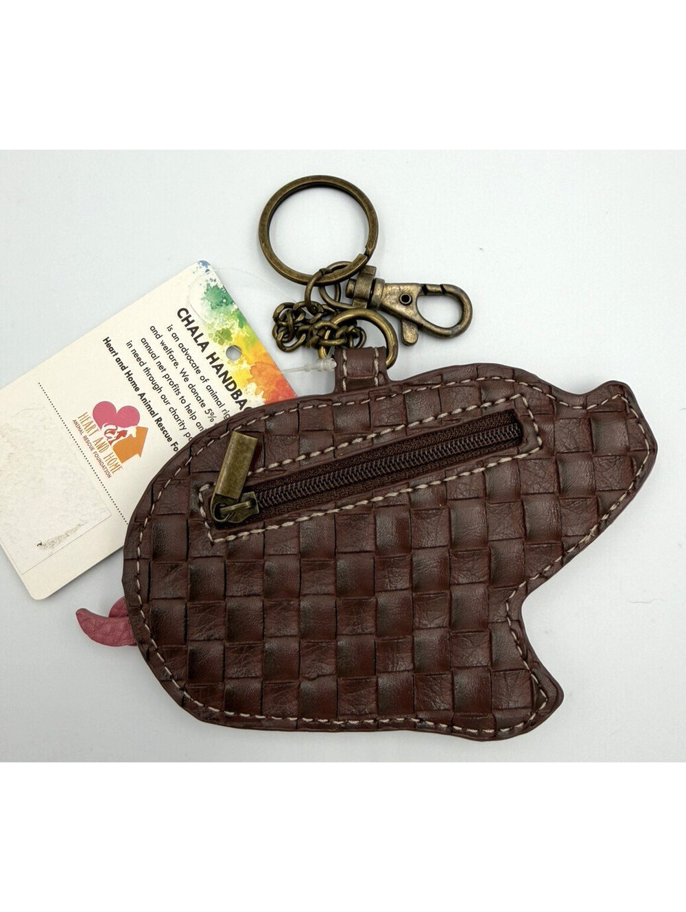 Chala Pal Pig Coin Purse Keychain Brown Faux Leather Whimsical Boho Small Wallet - Picture 2 of 4
